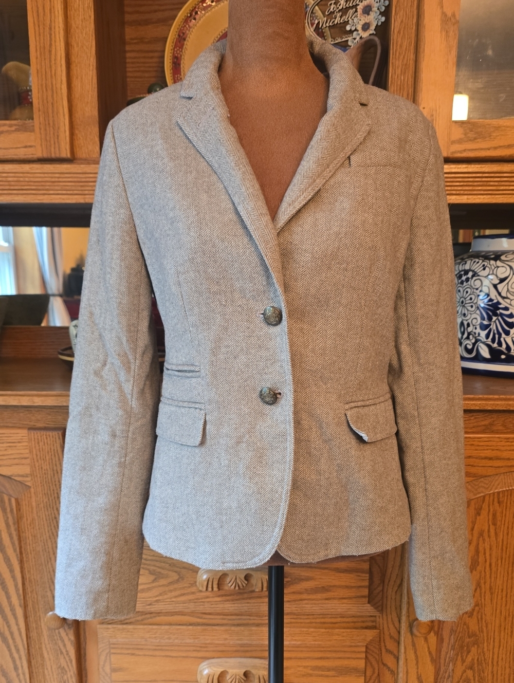 Banana Republic Taupe Herringbone Tailored Blazer